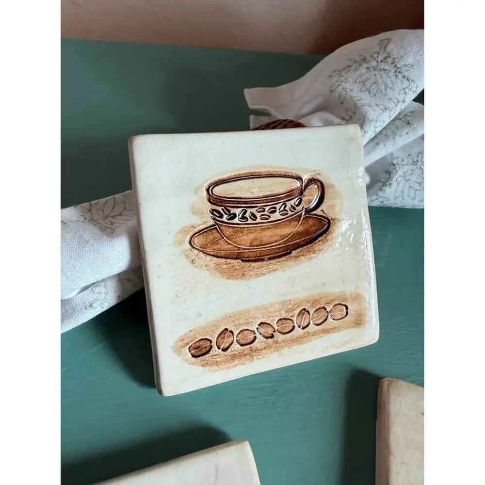 Set of 3 Ceramic Coffee-Themed Coasters | Café Kitchen Décor